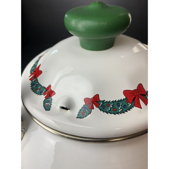 Vintage Mervyn's Porcelain on Steel Holiday Tradition Tea Kettle Winter Sleigh - Picture 13 of 13